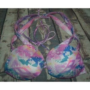 Victoria's Secret Pink Watercolor Aztec Geo Print Western Boho Halter Bikini Top